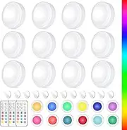 Yiliaw LED Puck Lights with Remote Control, AA Battery Operated, 12 Color Closet Under Cabinet Lighting, Push Tap Light, Under Counter for Kitchen, 12 Pack, White-Magnetic