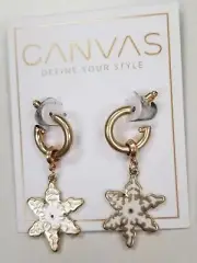 CANVAS STYLE Snowflake Cookie Earrings in White and Gold Enamel