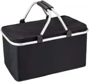 Karlstert Two Handle Foldable Shopping/Picnic Carry Basket, Black, 18 Litre C...