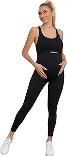 [Floerns] Women's Maternity 2 Piece Outfit Scoop Neck Crop Tank Top Legging Set