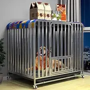 Metal Dog Crate,Heavy Duty Dog Crate Cage With Wheels,Indestructible And Escape Proof Steel Kennel Indoor For Medium/large High Anxiety Dogs With Sturdy Locks, Double Door And Tray(38.6*27.6*43.3in)