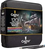 Castle Art Supplies 120 Colored Pencils Zipper-Case Set | Quality Soft Core Colored Leads for Adult Artists, Professionals and Colorists | In Neat, Strong Carry-Anywhere Zipper Case