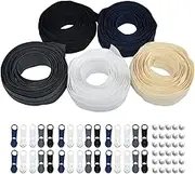 BDS-HOME 13.6 Yards Nylon Coil Zippers by The Yard, 3mm Zipper Tapes Replacement Sewing with 30Pcs Sliders Heads and 30 Stops for DIY Craft Bags White+Black+Gray+Navy+Beige ZP-5