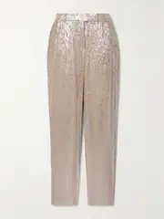 [PARTOW] PARTOW - Bacall Metallic Silk-blend Chiffon Straight-leg Pants - Beige - US4 US 4 Neutrals