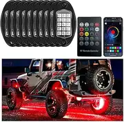 Sylvil 10 Pods Rock Lights for Car, Multi Color RGB LED Rock Lights Kit with APP & Remote Control, Music Mode, Waterproof Underglow Neon Light for Pickup Truck SUV, Car Accessories