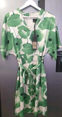 Phase Eight Green Floral Satin Dress UK14 EU42 US10 Short Lined Occasion Dress