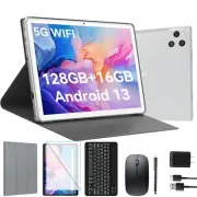 Android 13 Tablet 10 Inch, 2025128GB Storage with Keyboard Mouse Case (Silver)