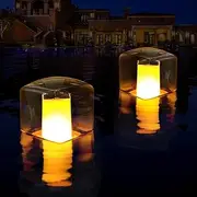 LanPool Floating Pool Lights, Solar Flame Pool Lights Waterproof, Square Pool Lights Solar Powered, Glow in The Dark Light Up Swimming Pool Accessories,Floating Solar Lights for Pool Pond Outdoor-2PCS