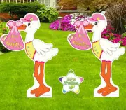 Twin Girl Yard Stork Signs Kit, Lawn Birth Announcement, New Baby Art Decoration