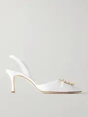 [Manolo Blahnik] Manolo Blahnik - Gibsli 70 Embellished Crepe De Chine Slingback Pumps - Cream - IT40 IT 40 Cream