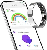 AMZAIZO Smart Ring Sleep&Fitness Tracking Wearable for Women/Men,Ultra-Narrow 9 Day Battery Life,No-Subscription,Accurate Tracker,Fashion Crystal Charging Case,for Android & iOS (Silver, SIZE10)