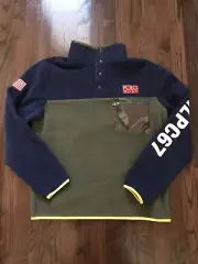Polo Ralph Lauren Mens Millitary Camo USA Flag Colorblocked Fleece Pullover Sz M