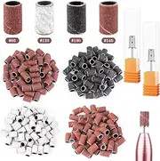 Rolybag Sanding Bands for Nail Drill Portable Nail Strap Set 3 Color Coarse Fine Grit Efile Sand Set 80#120#180#240#,2 Pieces 3/32 Inch Nail Drill Bits for Manicures and Pedicures