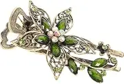 Flower Hair Clip Vintage Flower Hair Barrettes Rhinestone Hair Clips Crystal Hair Barrettes French Hair Clip Retro Hairpin Hair Accessories for Women, Green French Hair Pin