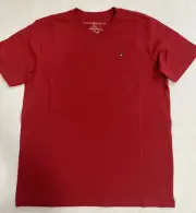 NEW TOMMY HILFIGER Boys Cotton Short Sleeve V-Neck TShirt Top Red Sz L 16/18