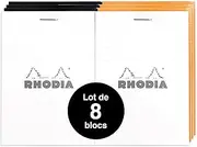 Rhodia 112019AMZC - Pack of 8 Notepads DIN A7, 7.4 x 10.5 cm, Squared, 80 Sheets, 80 g, Flexible and Durable, Pack of 8, Orange/Black