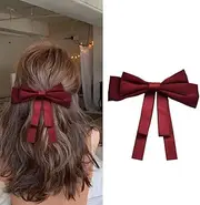 Red Bow Hair Clips for Women and Girls - Large Knot Tassel Ribbon Bowknot Accessories