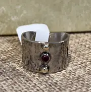 NWT Sundance Catalog Silver Gold Wide Band “Avant Garnet Ring” Size 6 $198