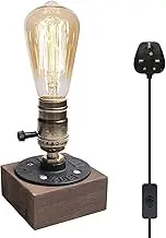 Luxvista E27 Vintage Wooden Table Lamp Base, Industrial Edison Desk Lamp Holder with UK Plug, Rustic Bedside Desk Lamps for Cafe Bar Bedroom Living Dining Room Decoration (Bulb Not Included)