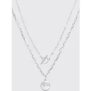 Mens Silver Pendant Multi Layer Chain Necklace