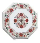 18" Elegant White Marble Cafeteria Table Carnelian Stone Floral Patterns Bar Dec