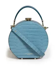 Blue Leather Hat Box Croc Embossed Top Handle Bag