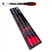 T&E Tools 3 Piece 1/4" 3/8” & 1/2" Drive Flex-Head Long Handle Ratchet Set 21585