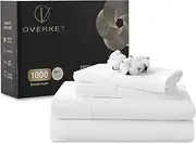 [Overket] 1000 Thread Count Egyptian Cotton Sheets Queen Size Set Sateen Weave Soft Breathable 16-Inch Deep Pocket 4PCS（Queen,White）