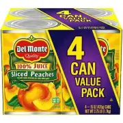 Del Monte Yellow Cling Sliced Peaches in 100% Juice, Canned Fruit, 4 Pack,...