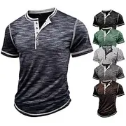 Men's Henley Shirt Tee Short Sleeve Solid Color Plain Active Vintage Buttons Henley Outdoor Casual Daily Summer Spring Fall Black Navy Blue Dark Gray Henley