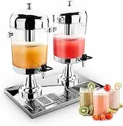 MegLob Visualized Drink Dispensers, Beverage Dispenser with Stainless Steel Stand, Thermal Hot and Cold Tea Dispenser, Large Capacity Drink Dispenser with Spigot for Juice,Double Silver
