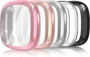 [Simpeak] 5-Pack Soft Case Compatible with Fitbit Versa 3 / Sense, TPU Full Protection Screen Protector Compatible with Fitbit Sense and Versa 3 Only, Rose Pink/Rose Gold/Clear/Silver/Black