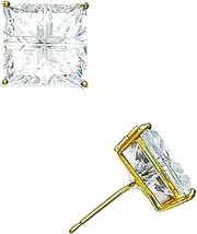 [JewelryWeb] 14k Yellow Gold 10x10mm 4 Segment Square CZ Simulated Diamond Basket Set Earrings Stud Earring for Women