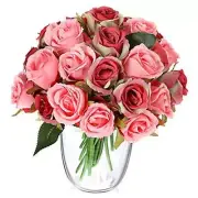 24 Pieces Artificial Rose Flowers Faux Silk Rose Flower with Peach Pink and Red
