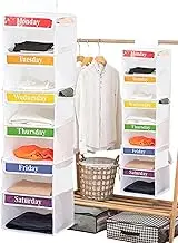 Kids Weekly Clothes Organizer - 6 Tier Foldable Wardrobe Hanging Design 3 Side Pockets | Ideal for Weekly Clothes Organisation, Clothes Rack with Lat Pockets