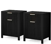 [ALFORDSON] 2X Modern Bedside Table 2 Drawers,Stylish Wave Series, 50x 38x 63cm, Scandinavian Nightstand Side Storage Cabinet, 15mm Thick Board, for Bedroom, Living Room, Black