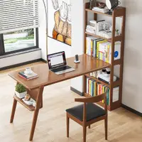 在飛比找松果購物優惠-實木書架書桌 120公分 電腦桌 辦公桌 書桌 帶書櫃書桌 