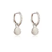 Culturesse Brees 19mm Dainty Shell Drop Earrings Sterling Silver Cubic Zirconias