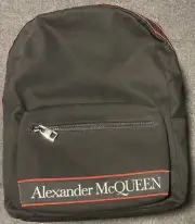 Alexander McQueen Metropolitan Backpack Black Canvas with Black & Red Web Trim