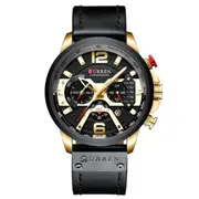 M8329 Casual Sport PU Leather Watch for Men Multifunctional Fashion Large Dial Calendar Watch(Gold black)