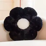 Kcvvcr Black Flower Plush Throw Pillow, Cute Decorative Flower Shaped with Faux Rabbit Fur, 19.6" Soft Plush Floor Pillow for Bedroom Living Room