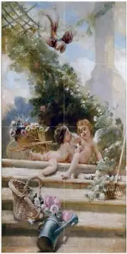 Tile Mural Cupid Gardeners K. Makovsky Angels Kitchen Backsplash Marble Ceramic