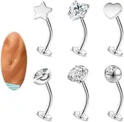 [BodyAce] 14G Floating Belly Button Bars Surgical Steel Flat Back Earrings Vertical Labret Lip Bar Internally Threaded Navel Piercing Curved Barbells 6/8/10/12/14MM