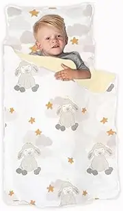 JumpOff Jo - Toddler Nap Mat - Sleeping Bag for Kids with Removable Pillow and Ultra Soft Blanket for Preschool, Daycare, and Sleepovers - Little Lamb