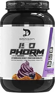 DRAGON PHARMA Hydrolized Whey Protein Isolate, Fast Absorption, Gluten Free, 100% Whey Protein, IsoPhorm, Maximize Recovery, Great Tasting, 25 Grams Per Serving (31 Servings, Blueberry Ice Cream)