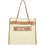 MOSCHINO 大款 字母標誌小牛皮帆布手提 斜背托特包(卡其色)