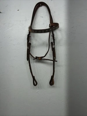 New Leather Browband Headstall W Metal Plate U-31