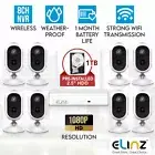 Wireless Home Battery Security 1080P HD WiFi 8x Cameras CCTV System 8CH NVR 1TB