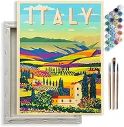 Kraftistry Framed Canvas Paint by Number for Adults - DIY Paint by Numbers for Beginner, 12"x16" Painting Kits for Adults, 3 Paint Brushes, Acrylic Paint, Hooks Nails (Italy)