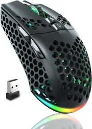 Wireless Rechargeable RGB Gaming Mouse with Tri-Modes, Honeycomb for PC Laptop